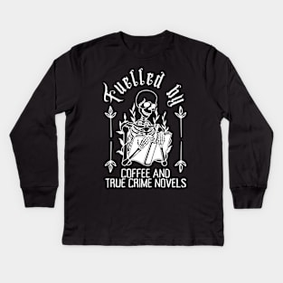 Coffee and True Crime - Skeleton Halloween Kids Long Sleeve T-Shirt